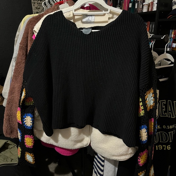 ARULA Black Sweater with Multicolor Sleeves - Picture 1 of 3